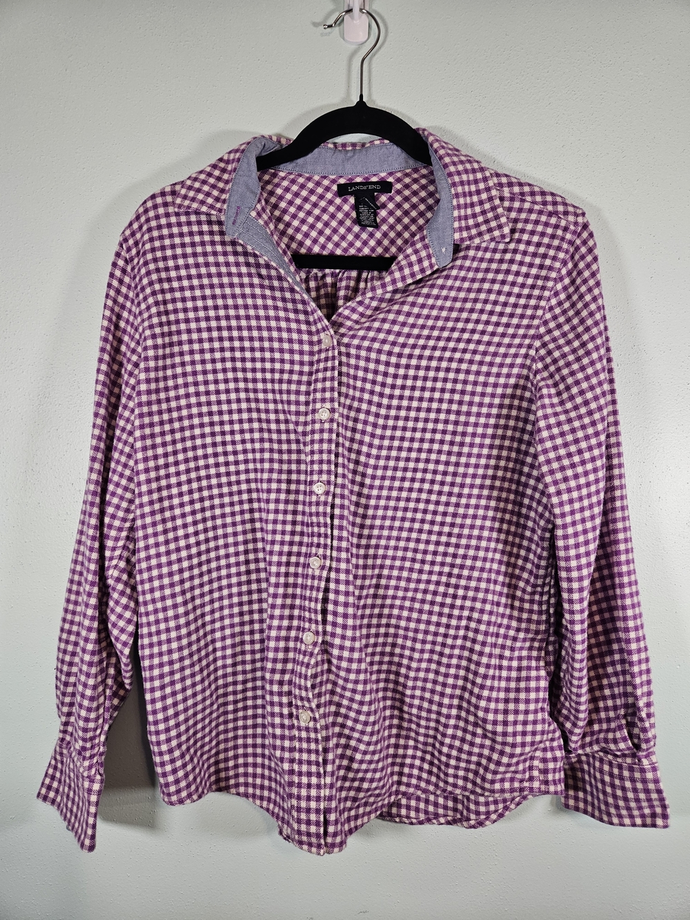 Lands' End Purple & White Gingham Button-Down Shirt